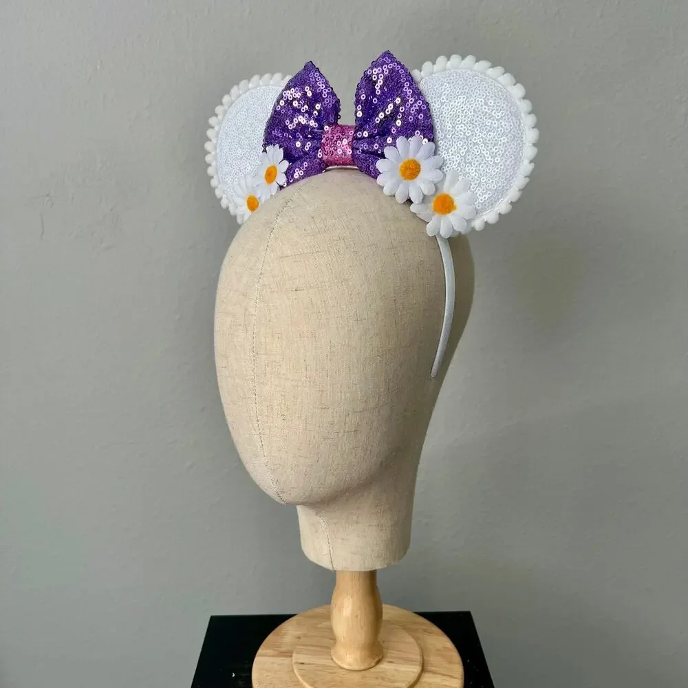 White & Purple Sequin Daisy Garden Minnie Ears | Disney-Inspired Mouse Ears - Picture 3 of 5